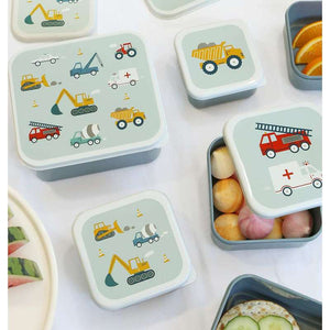 A Little Lovely Company Matlåda - och Snackboxset - 4 st. - Vehicles - Blå