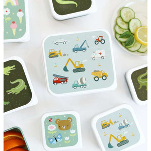 A Little Lovely Company Matlåda - och Snackboxset - 4 st. - Vehicles - Blå