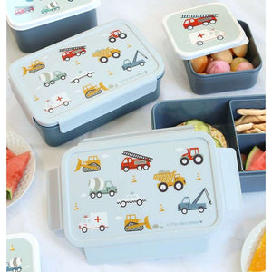 A Little Lovely Company Fackinddelt Bento Madlåda - Vehicles - Blå