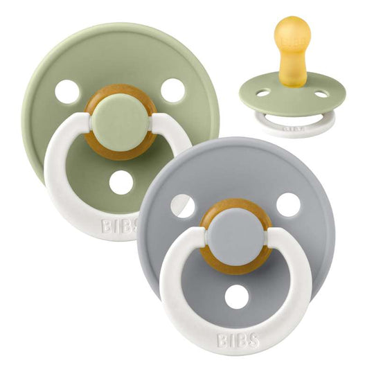 BIBS Rund Colour Napp - 2-Pack - Stl 2 - Naturgummi - Sage/Cloud - GLOW