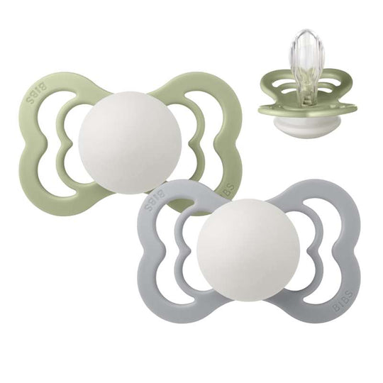 BIBS Supreme Napp - 2-Pack - Stl 2 - Silikon - Sage/Cloud - GLOW