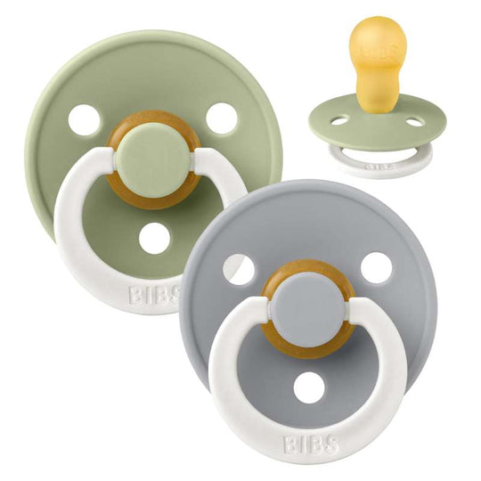 BIBS Rund Colour Napp - 2-Pack - Stl 3 - Naturgummi - GLOW - Sage/Cloud