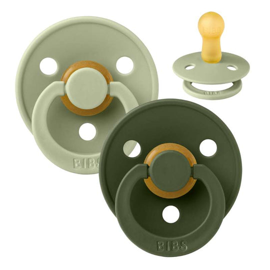 BIBS Rund Colour Napp - 2-Pack - Stl 2 - Naturgummi - Sage/Hunter Green