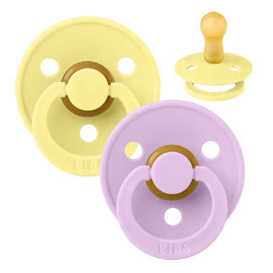 BIBS Rund Colour Napp - 2-Pack - Stl 2 - Naturgummi - Sunshine/Violet Sky