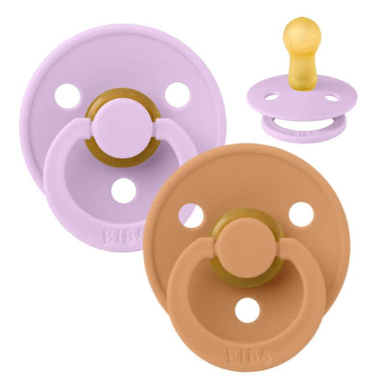 BIBS Rund Colour Napp - 2-Pack - Stl 2 - Naturgummi - Violet Sky/Pumpkin