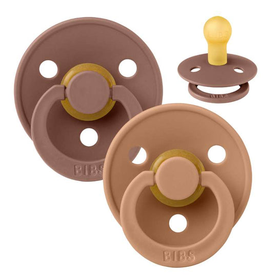 BIBS Rund Colour Napp - 2-Pack - Stl 1 - Naturgummi - Woodchuck/Earth