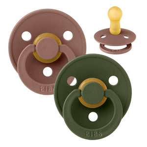 BIBS Rund Colour Napp - 2-Pack - Stl 1 - Naturgummi - Woodchuck/Hunter Green