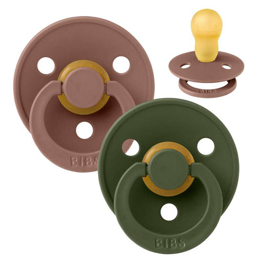 BIBS Rund Colour Napp - 2-Pack - Stl 3 - Naturgummi - Woodchuck/Hunter Green