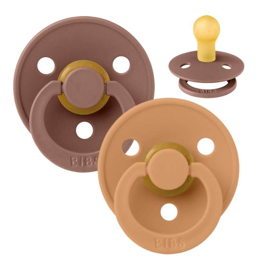 BIBS Rund Colour Napp - 2-Pack - Stl 1 - Naturgummi - Woodchuck/Pumpkin