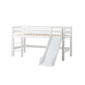 Hoppekids ECO Luxury Halvhög Säng 90x200cm med rutschkana - Flexibel inläggsbotten - Vit