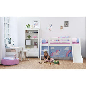 Hoppekids ECO Luxury Halvhög Säng 90x200cm med rutschkana och lutande stege - Flexibel inläggsbotten - Vit