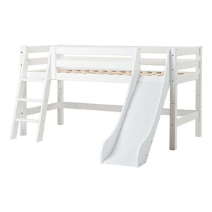 Hoppekids ECO Luxury Halvhög Säng 90x200cm med rutschkana och lutande stege - Flexibel inläggsbotten - Vit