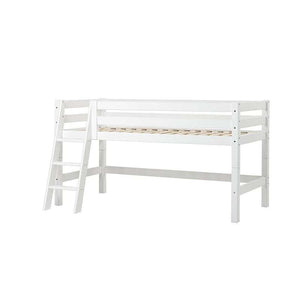 Hoppekids ECO Luxury Halvhög säng 90x200cm med lutande stege - Flexibel inläggsbotten - Vit