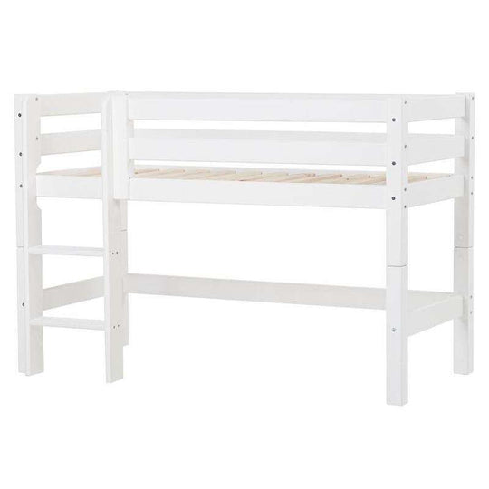 Hoppekids ECO Luxury Halvhöj säng med ryggstöd - Raka stegen - Flera storlekar - Vit