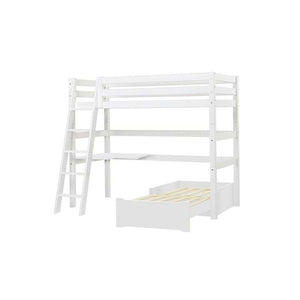 Hoppekids ECO Luxury MEGA-säng 90x200cm med lutande stege - samt loungemodul och bordsplatta - Flexibel inläggsbotten - Vit