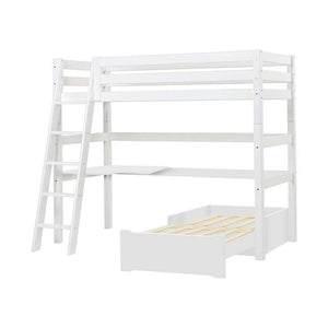 Hoppekids ECO Luxury MEGA-säng 90x200cm med lutande stege - samt loungemodul och bordsplatta - Vit