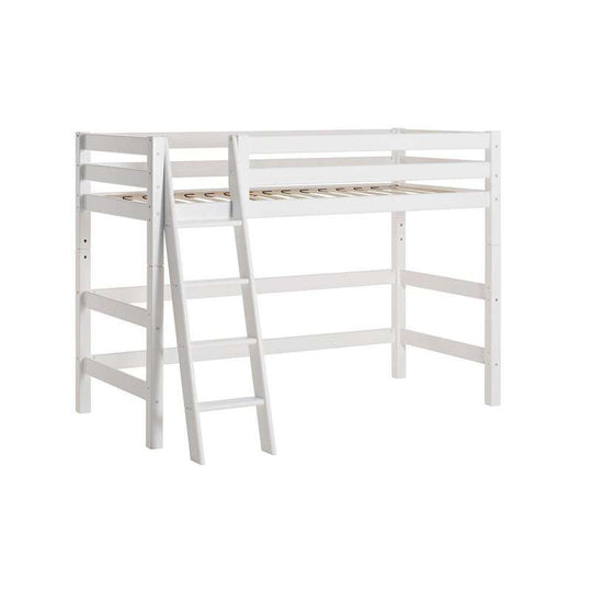 Hoppekids ECO Luxury Mellanhög säng 90x200 cm - Flexibel inläggsbotten - Lutande stege - Flexibel inläggsbotten - Vit