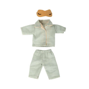 Maileg Kläder till Far Mus - Blårutig Pyjamas med Sovmask