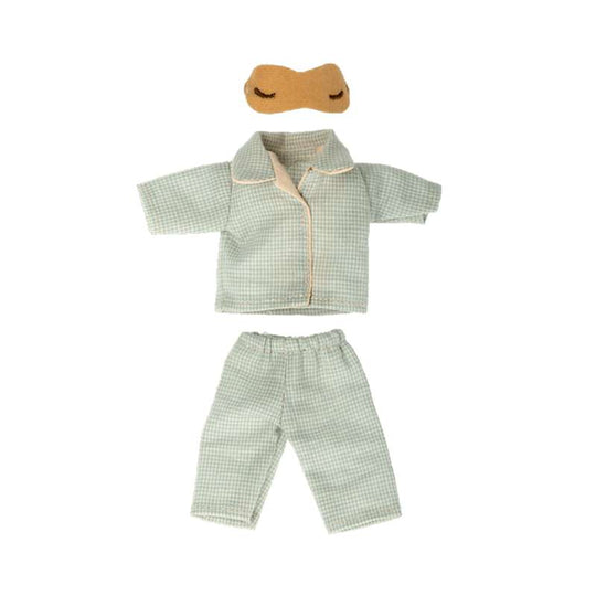 Maileg Kläder till Far Mus - Blårutig Pyjamas med Sovmask