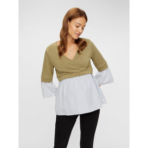 Mamalicious 2-i-en vente- og ammebluse - støvet grøn-Graviditetsbluse-Mammashop.dk