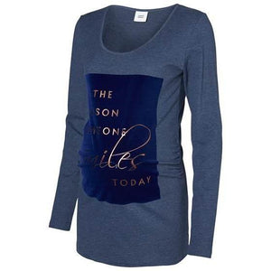 Mamalicious Nima jersey top m/lange ærmer, blå-*-Mammashop.dk