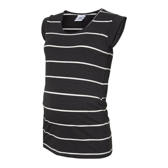 Mamalicious økologisk stribet ventetop - mørkegrå-Graviditetskjole-Mammashop.dk